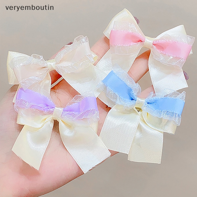 Kẹp Tóc Đính Nơ Lưới Thời Trang Ngọt Ngào Cho Bé Gái