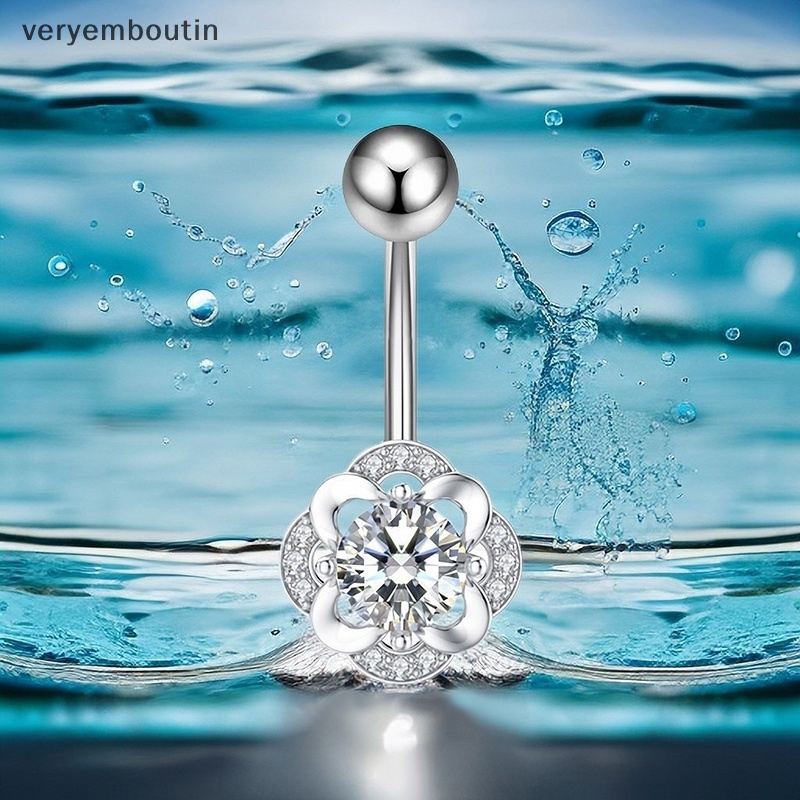 Khuyên Rốn Bằng Thép Titan Đính Đá Zircon Hình Hoa Quyến Rũ Thời Trang Cho Nữ