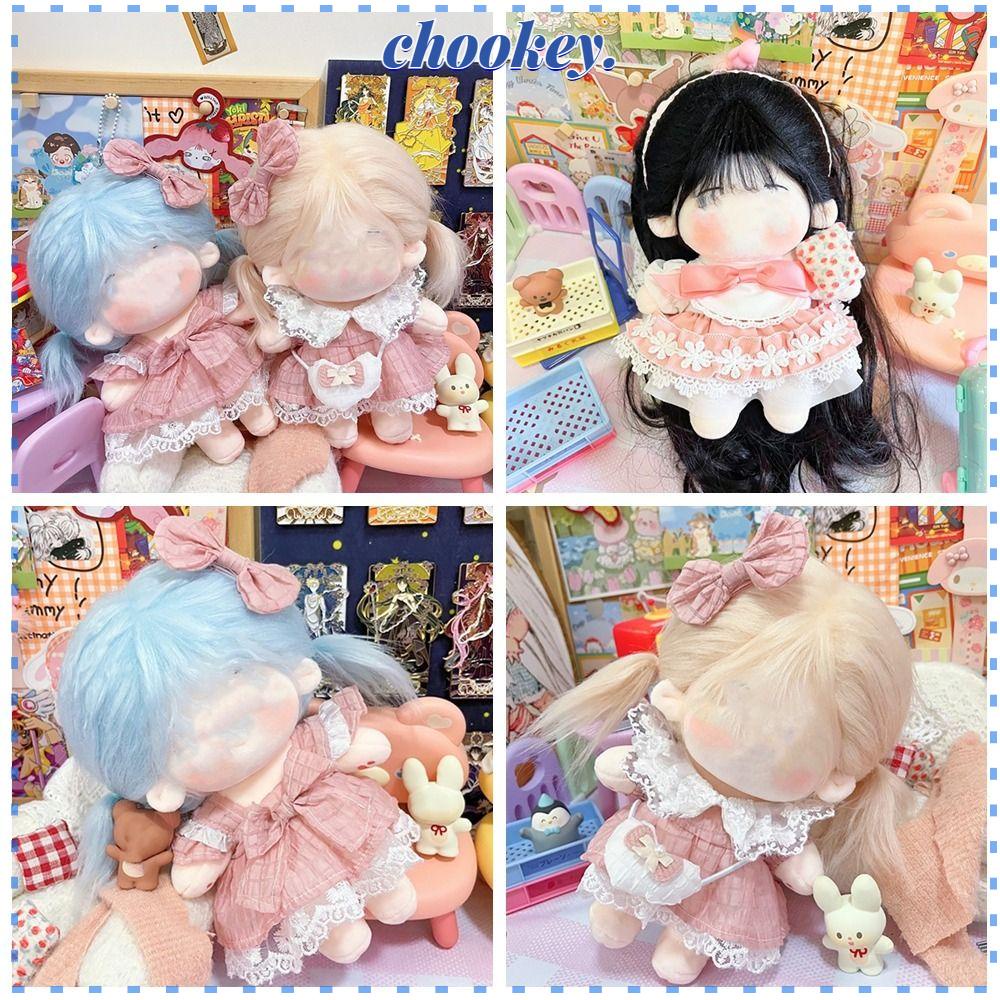 CHOOKEY Đầm Búp Bê Vải Cotton Phối Ren Đính Nơ 20CM Thay Thế Màu Hồng Dễ Thương Cho Bé Gái