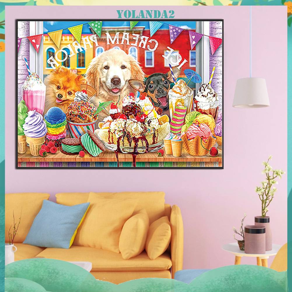 Tranh Đính Đá Kim Cương Toàn Bộ 5D DIY Hình Vẽ Chó Trang Trí Nhà Cửa
