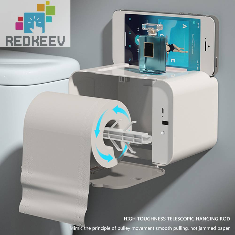Hộp Đựng Giấy Cuộn Cảm Biến Thông Minh Gắn Tường Kèm Sạc USB Tiện Dụng Cho Nhà Tắm