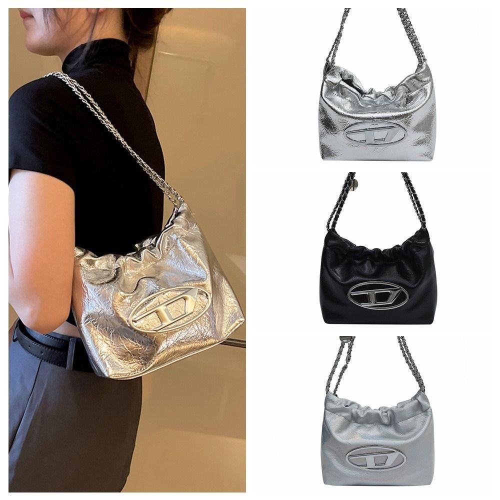 FALLFORBEAUTY Túi Da Dây Rút Đeo Vai Y2K Dingdang In Chữ D Dingdang Thời Trang Cho Nữ