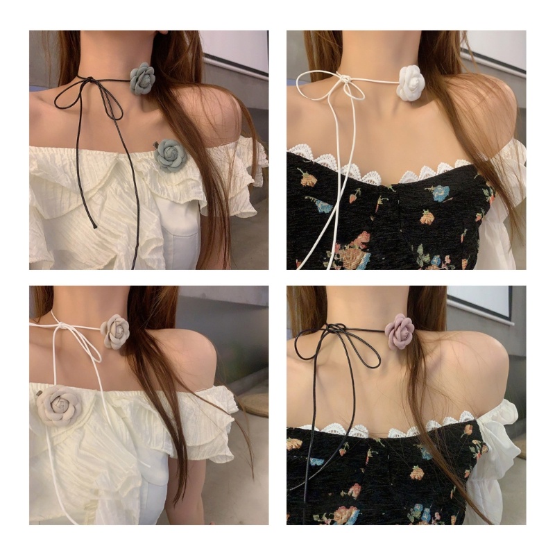 Vòng Cổ Choker Mặt Nơ Thắt Nút Có Thể Điều Chỉnh Kích Thước Họa Tiết Hoa Hồng Phong Cách Goth Y2K Dành Cho Nữ