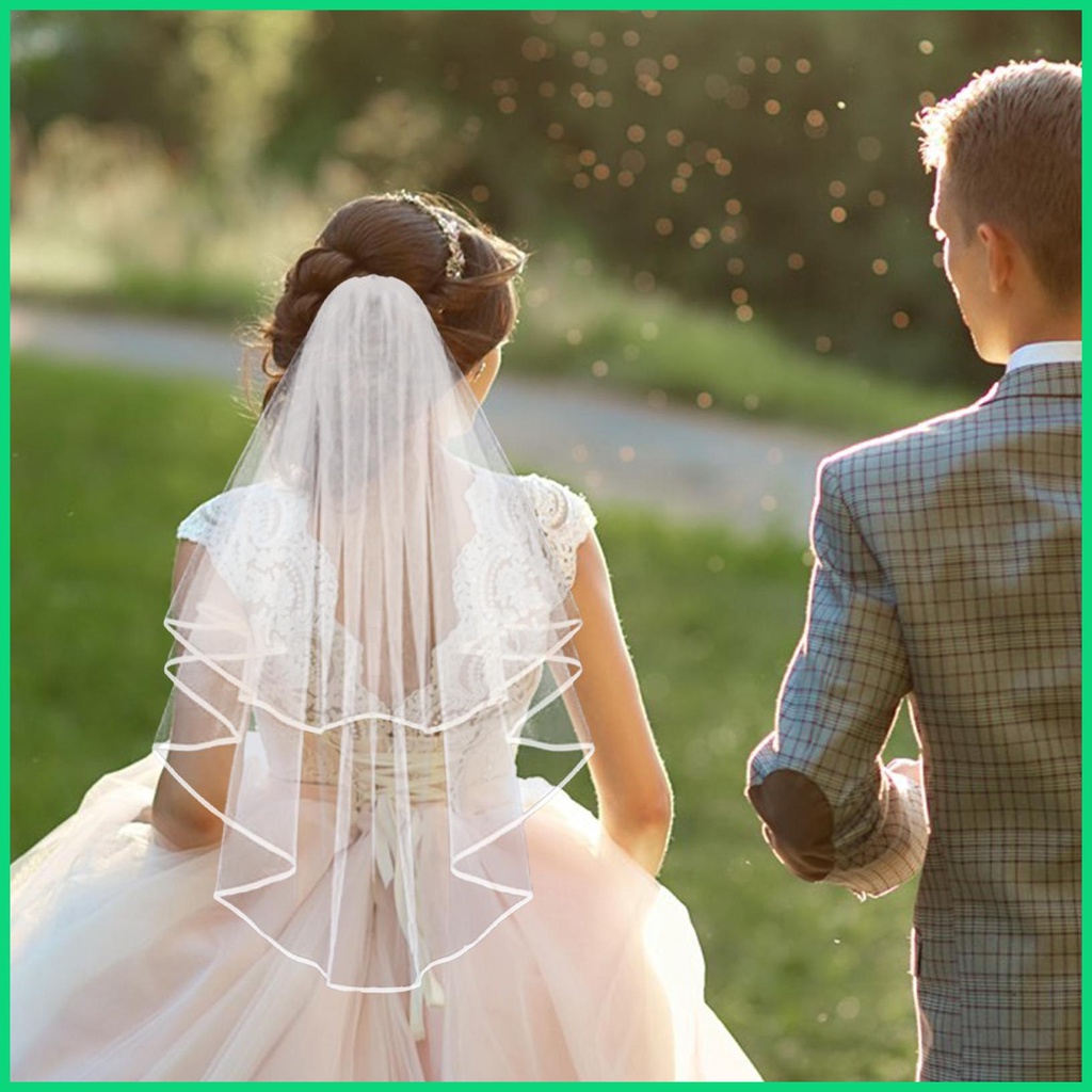 Mạng Che Mặt Hai Lớp Kèm Lược Cài Tóc Cho Cô Dâu