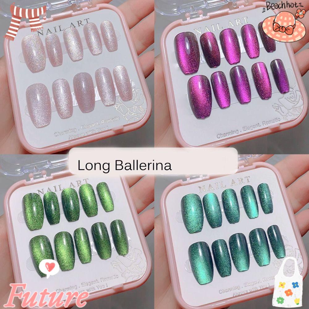 FUTURE Bộ Móng Tay Giả Hình Mắt Mèo Đính Pha Lê Lấp Lánh Cho Salon