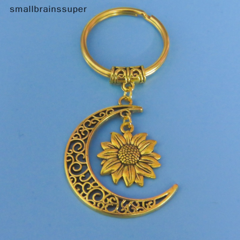 Móc Khóa Mặt Hình Mặt Trăng / Hoa Hướng Dương Màu Vàng Phong Cách Vintage Dành Cho Nữ SBS
