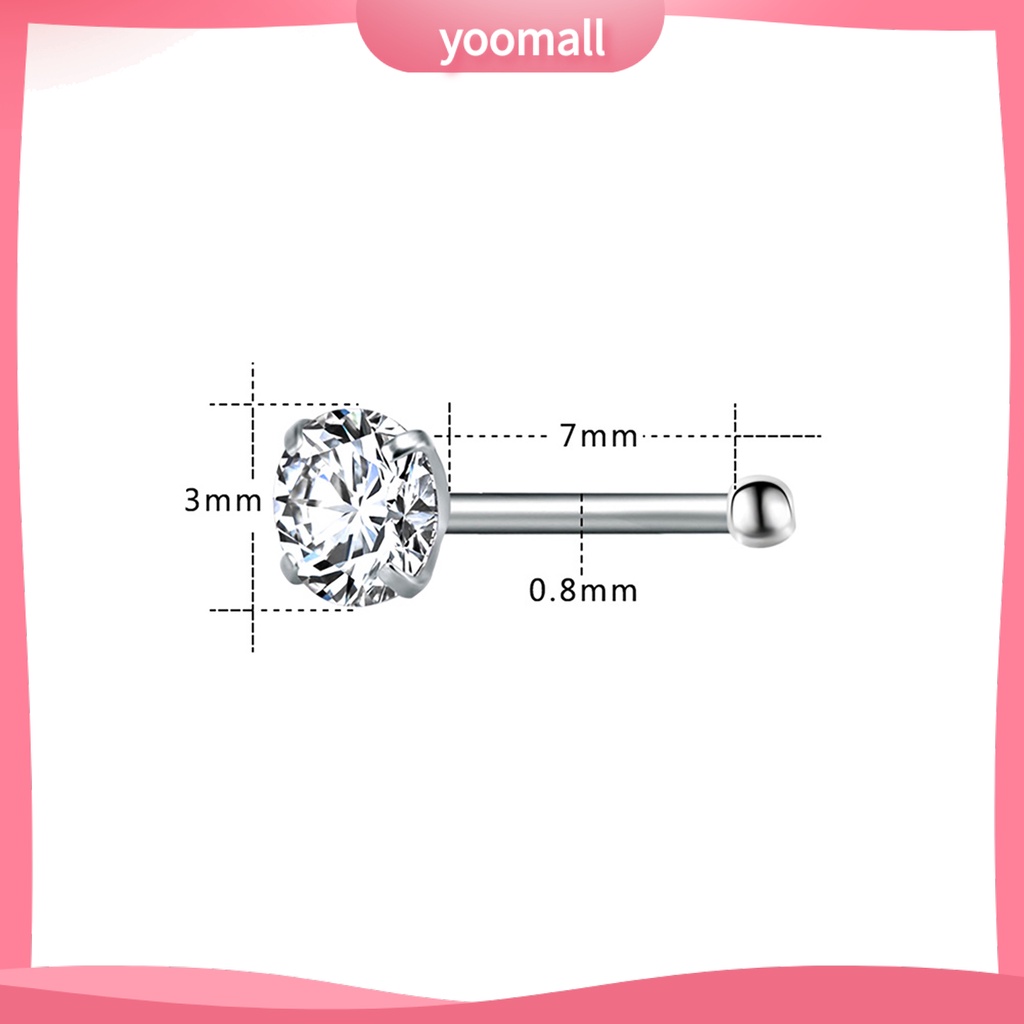 Bộ 3 Khuyên Mũi Bằng Thép Không Gỉ Đính Đá Zircon Hình Ngôi Sao / Trái Tim