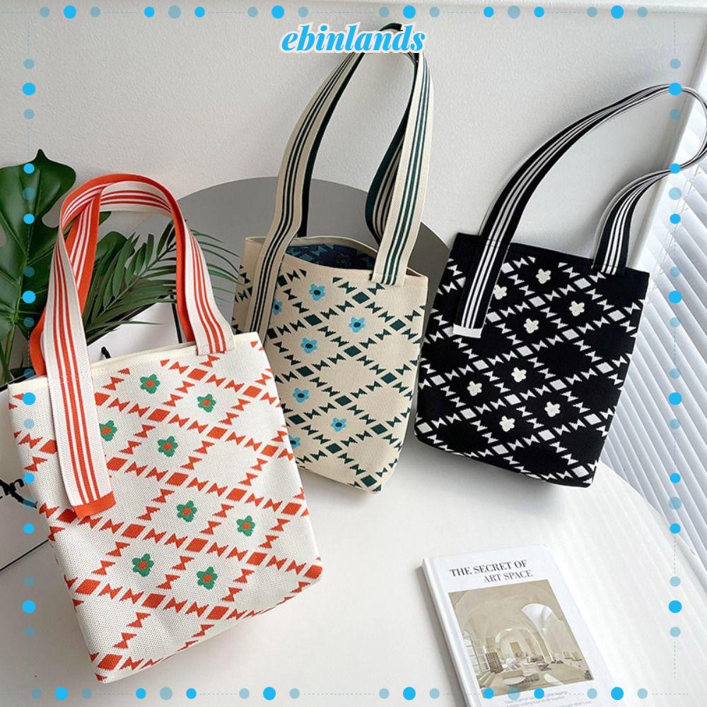 EBINLANDS Túi Xách Đan Len Sức Chứa Lớn Có Thể Tái Sử Dụng Nhiều Màu Sắc Thời Trang Cho Nữ