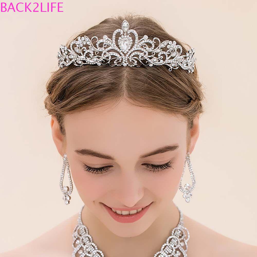 BACK2LIFE Vương Miện Cài Tóc Bằng Hợp Kim Phong Cách Hàn Quốc Cổ Điển Dành Cho Cô Dâu