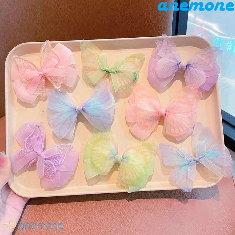 ANEMONE Kẹp Tóc Nơ Thêu Họa Tiết Bằng Hợp Kim Thời Trang Xinh Xắn Cho Bé Gái