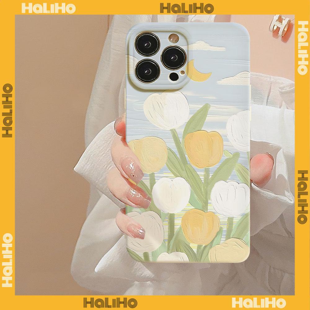 Ốp lưng iPhone 11 Ốp Lưng iPhone Ốp TPU Jelly Ốp Chống Sốc Chụp Ảnh Bảo Vệ Máy Ảnh Bầu Không Khí Bức Tranh Sơn Dầu Tulip Tương Thích Với iPhone 14 13 Pro max 12 Pro Max XR Xs 7Plus 8Plus