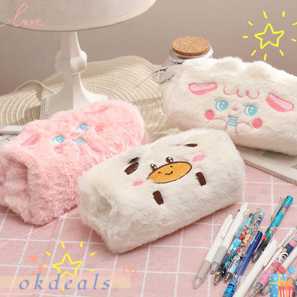 OKDEALS Túi Đựng Bút Bằng Vải Bạt Phối Lông Hình Dạng Dễ Thương