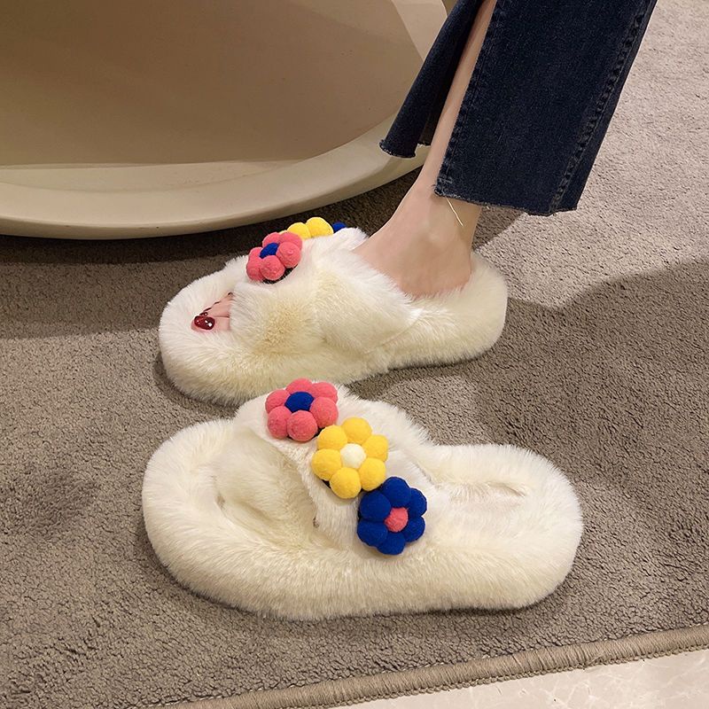 Dép Bông Đi Trong Nhà Quai Chéo Đính Hoa Thời Trang Cho Nữ