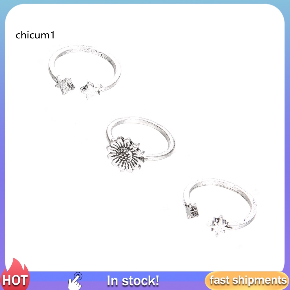 Set 3 Nhẫn Đốt Ngón Tay Hình Hoa Hướng Dương / Ngôi Sao Phong Cách Bohemian