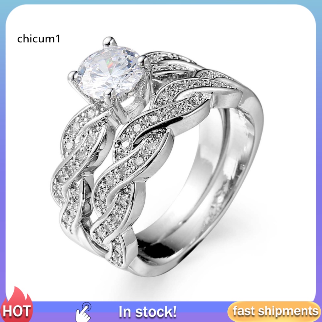 Set 2 Nhẫn Cưới Mạ Đồng Đính Đá Zircon Sang Trọng