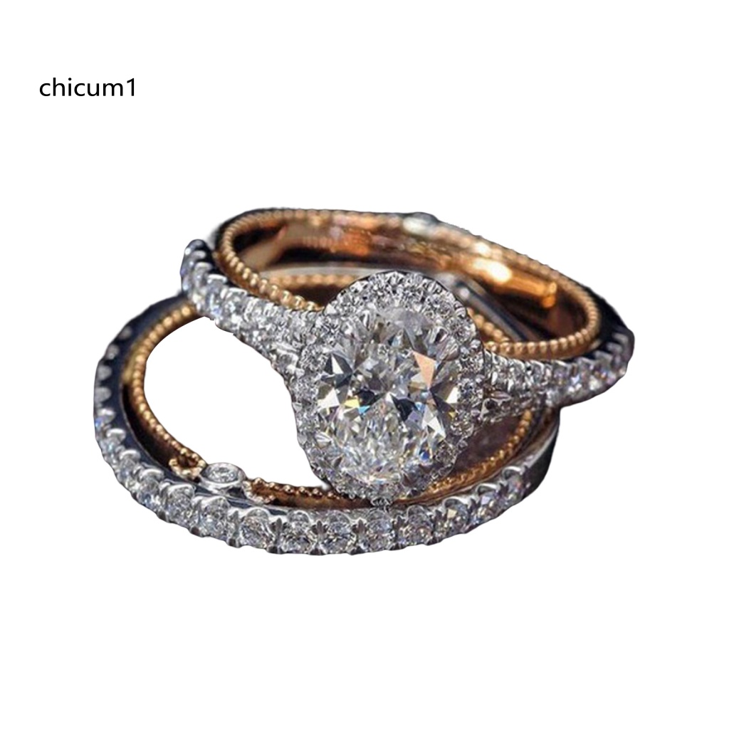 Set 2 Nhẫn Đính Hôn Đính Đá Nhân Tạo Nhiều Màu Sắc Lấp Lánh Phong Cách Vintage Dành Cho Nữ