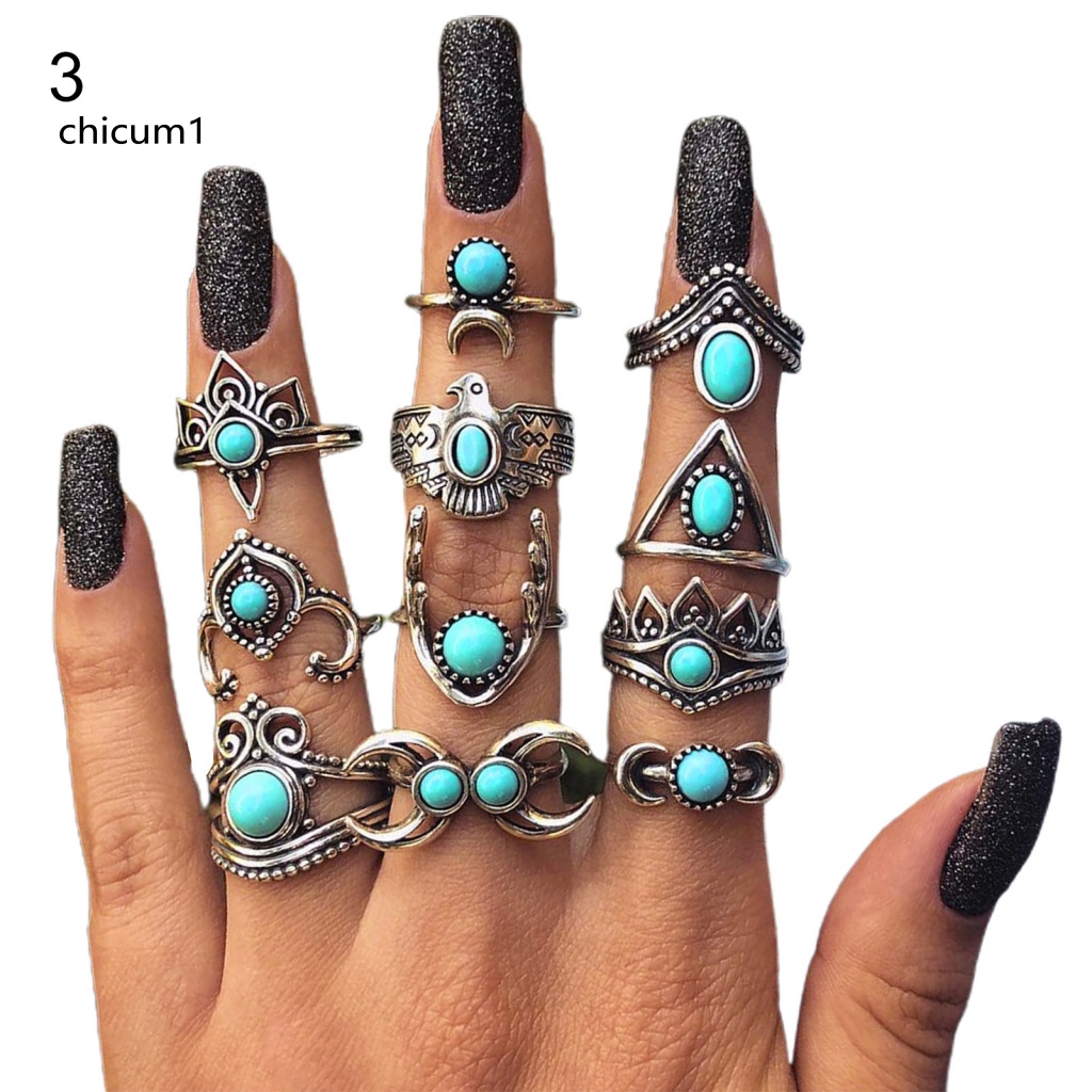 Set 11 / 13 / 15 Nhẫn Đeo Khớp Ngón Tay Màu Đen Phong Cách Bohemia