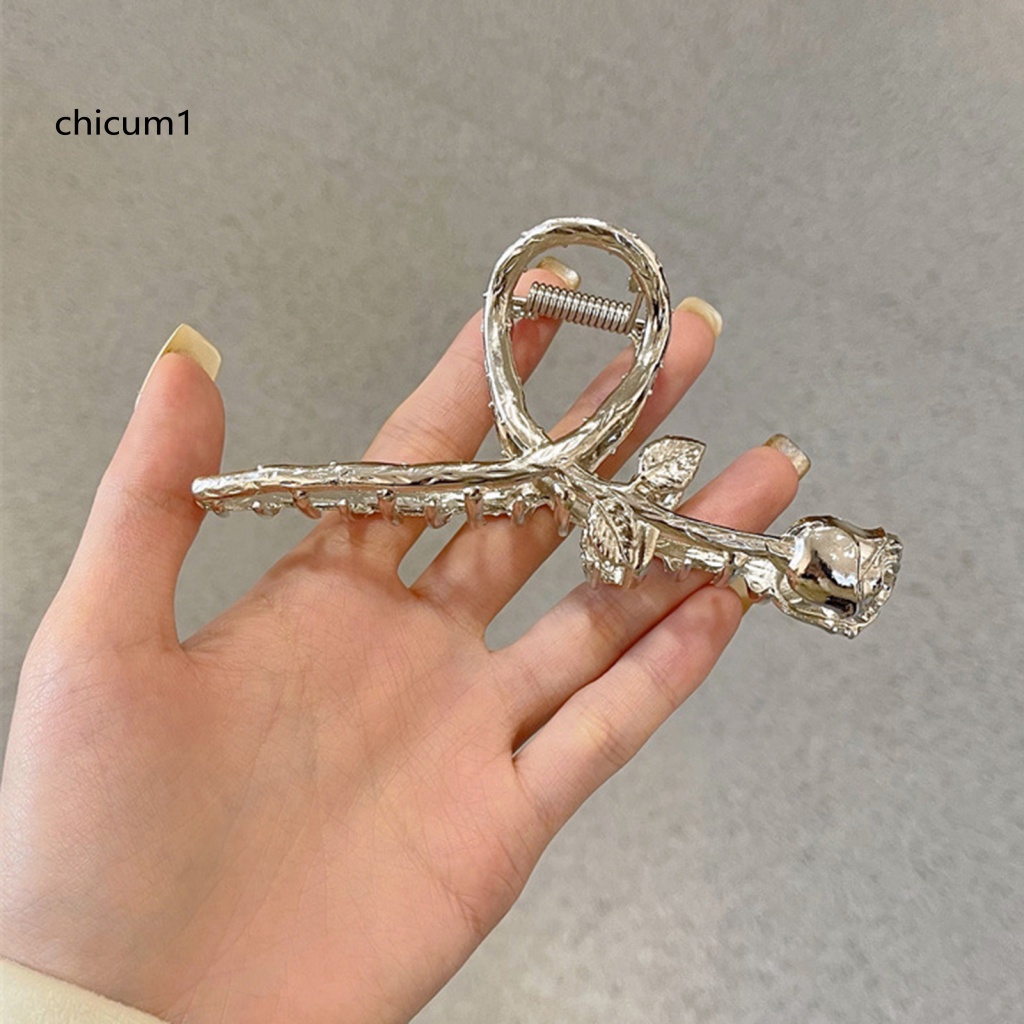 Kẹp Tóc Hình Hoa Hồng Màu Bạc Nhẹ Nhàng Thanh Lịch Chống Biến Dạng Cạnh Mịn Màng