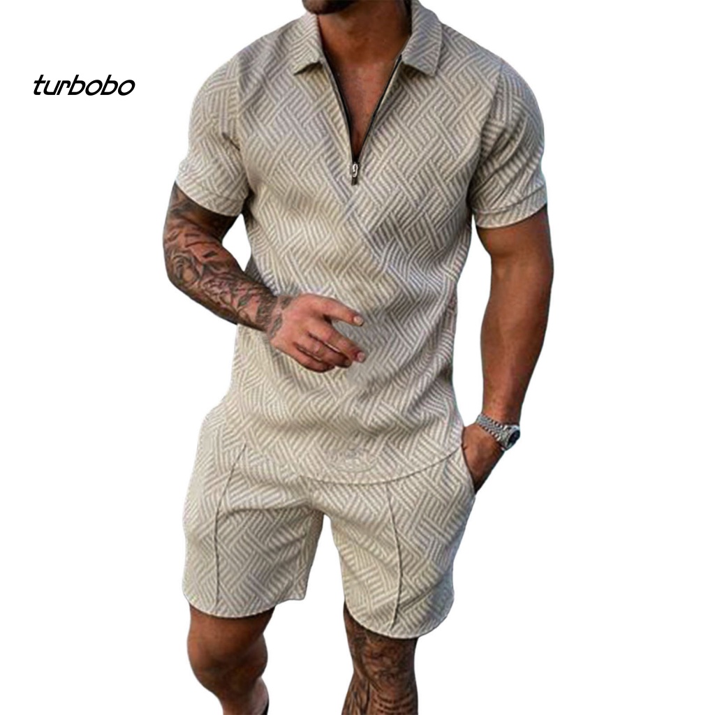 Set 2 Món Áo Thun Tay Ngắn Cổ Khóa Kéo + Quần Short Thời Trang Nam