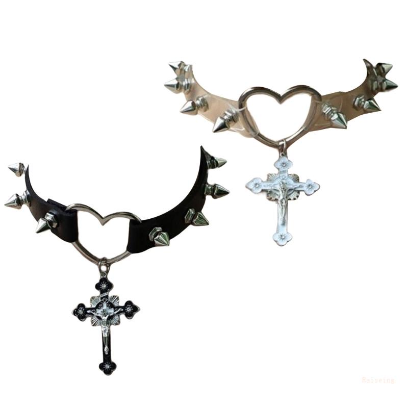 Vòng Cổ Choker Mặt Hình Trái Tim Và Thánh Giá Phong Cách Gothic Punk Dành Cho Nữ