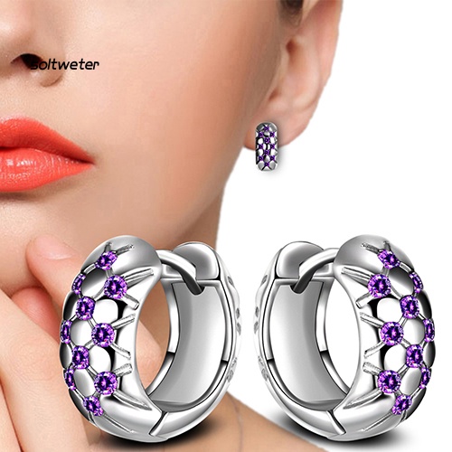 Bông Tai Dạng Vòng Đính Đá Zircon Màu Tím Thanh Lịch Cho Nữ