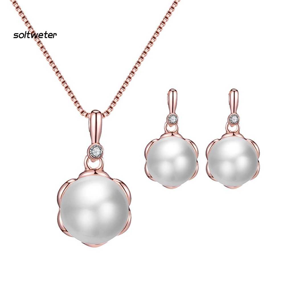 Bộ Vòng cổ + Bông Tai Đính Đá &amp; Ngọc Trai Nhân Tạo Cho Nữ