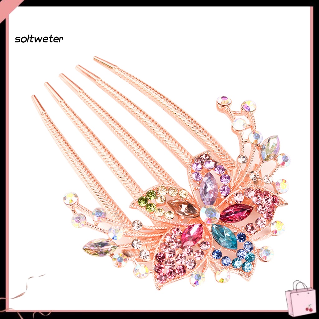 Lược Cài Tóc Hình Hoa Lá Đính Đá Xinh Xắn Cho Nữ