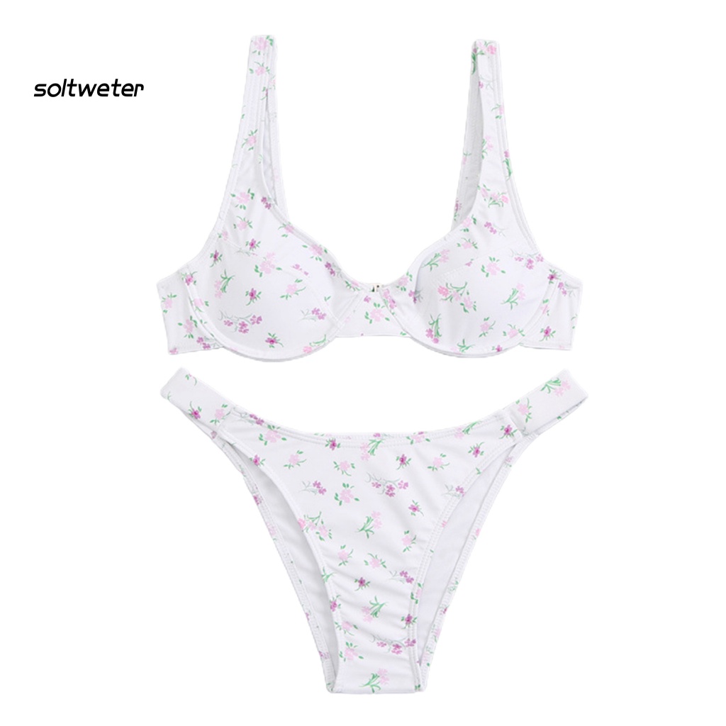 Bộ Đồ Bơi Bikini 2 Mảnh Hở Vai Họa Tiết Hoa Quyến Rũ Cho Nữ