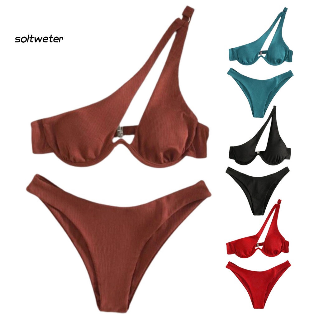 Bộ Đồ Bơi 2 Mảnh Màu Trơn Mau Khô Mềm Mại Dành Cho Nữ