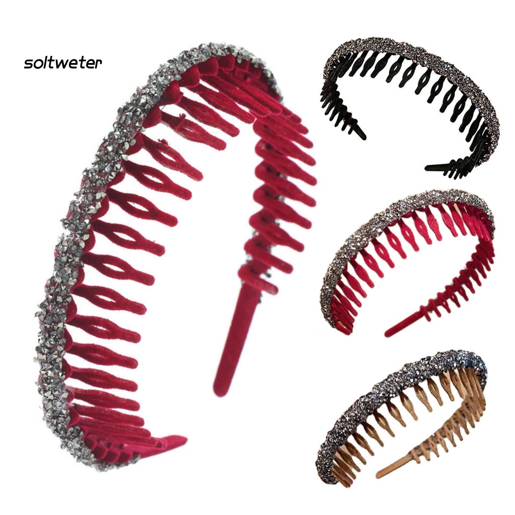 Băng Đô Răng Hẹp Đính Đá Lấp Lánh Chống Trượt Cho Nữ