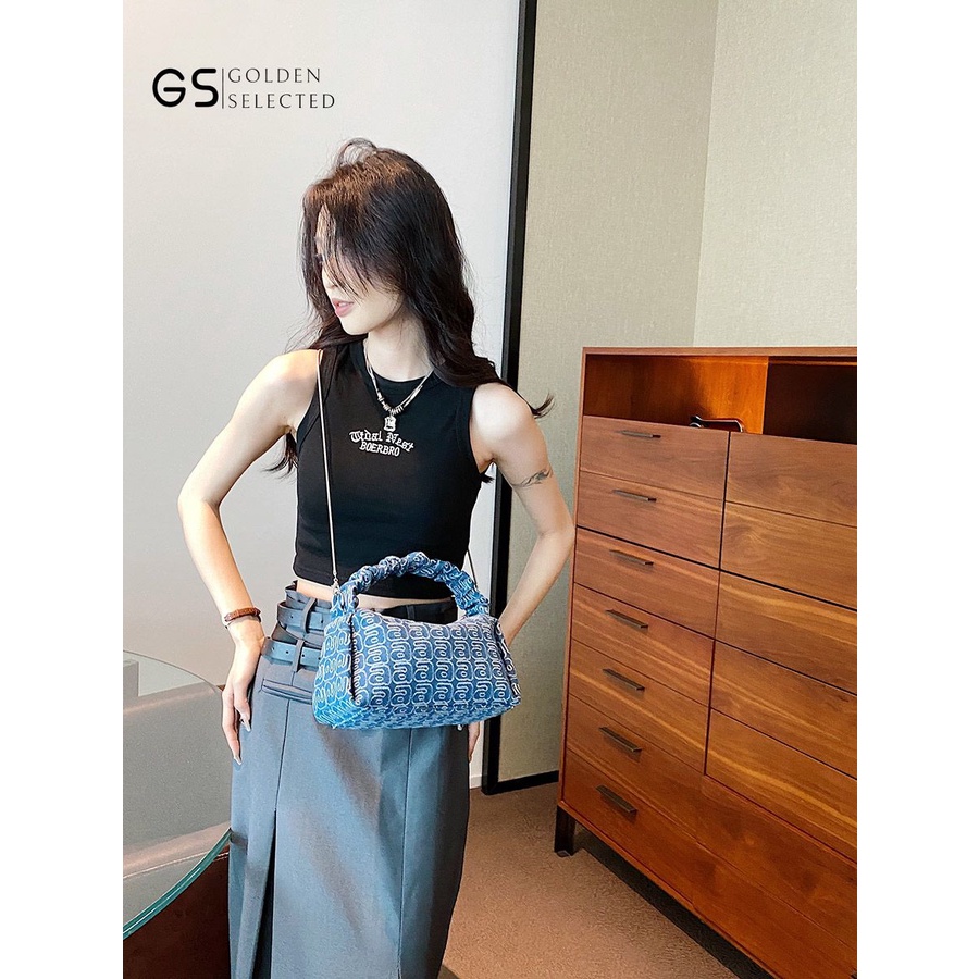Túi Xách Denim Phối Dây Xích Thời Trang Hàn Quốc Cao Cấp Trẻ Trung Cho Nữ
