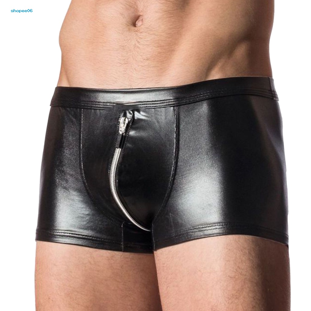 Quần Lót Nam PEMG Chữ U Hở Đáy Chất Liệu Giả Da Phối Khóa Kéo Màu Trơn Co Giãn Tốt Dùng Trang Trí Phòng Khách