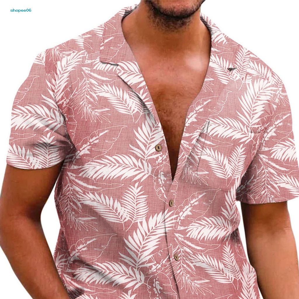 Áo Sơ Mi Tay Ngắn In Họa Tiết Lá Cây Phong Cách Hawaii Thời Trang Mùa Hè Cho Nam