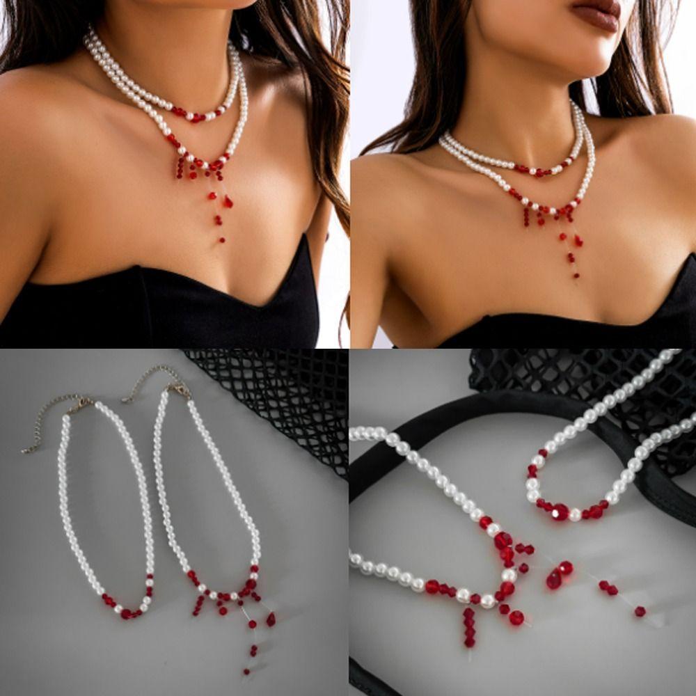 YVE Vòng Cổ Nhiều Lớp Màu Sắc Đỏ Phong Cách Gothic Hóa Trang Halloween