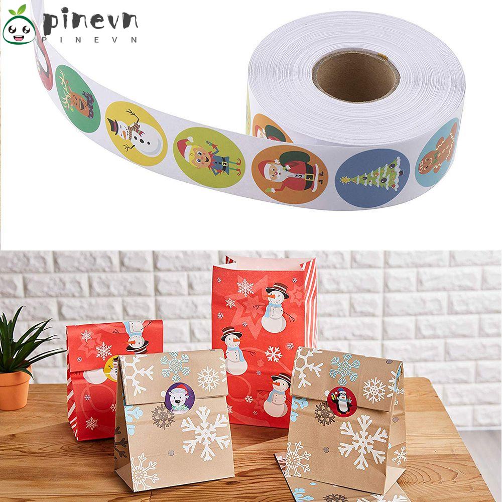 PINEVN Cuộn 500 Nhãn Dán Trang Trí Túi Bánh Quy Chủ Đề Giáng Sinh