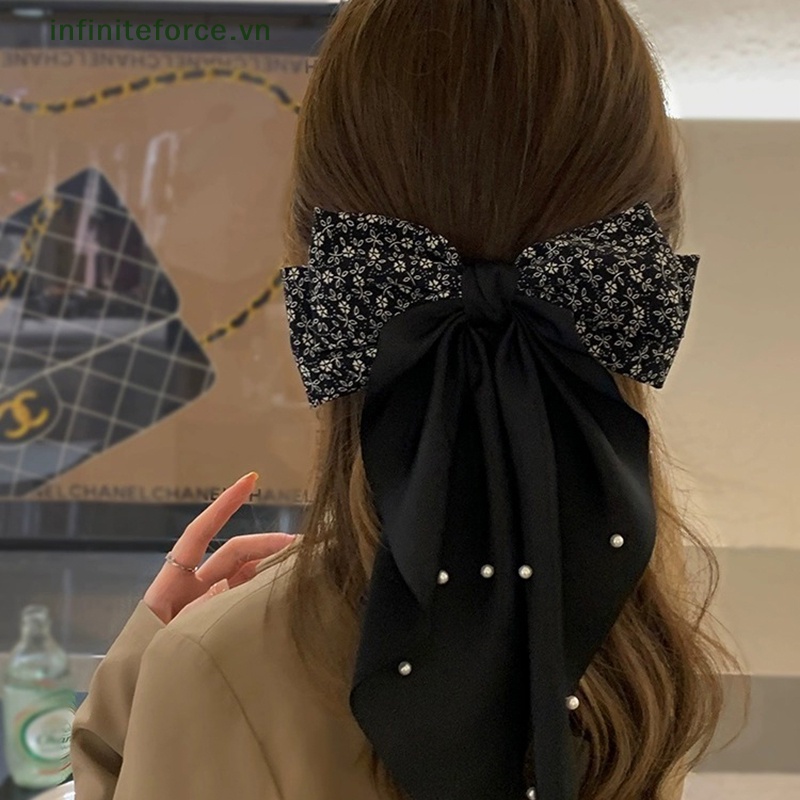Kẹp Tóc Hình Nơ Đính Ngọc Trai Phong Cách Retro Cho Nữ