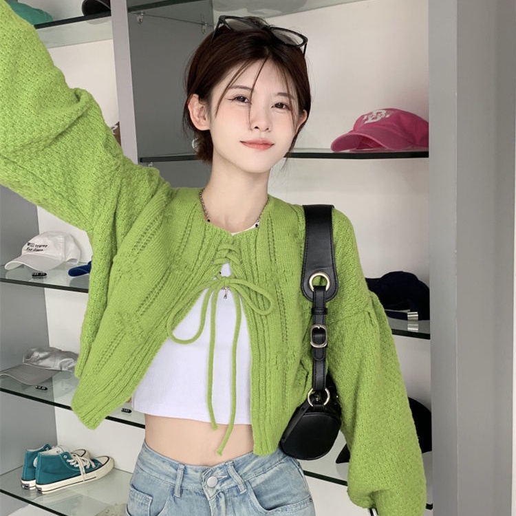 Áo Khoác Cardigan Mỏng Tay Phồng Phối Ren Thời Trang Mùa Hè Hàn Quốc