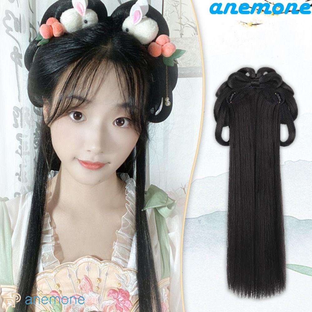 ANEMONE Bộ Tóc Giả Màu Đen Phong Cách Trung Hoa Cổ Điển Dùng Hóa Trang Cho Nữ