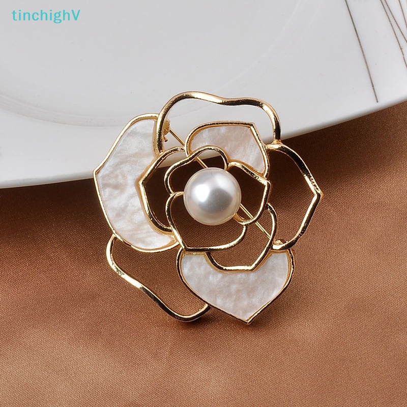 Ghim Cài Áo Hình Hoa Trà Đính Ngọc Trai Thời Trang Cho Nữ