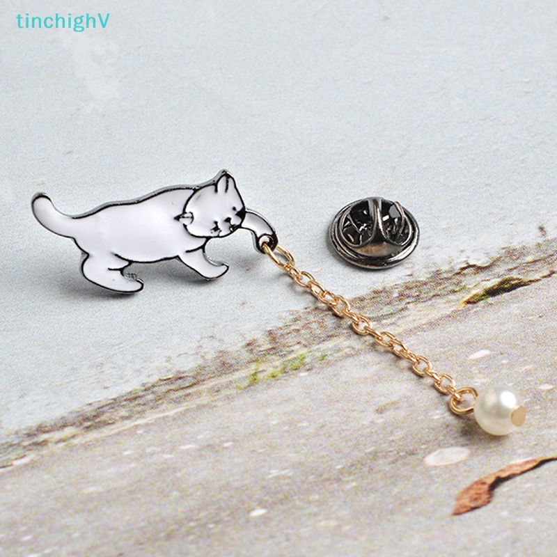 [TinchighV] Trâm Cài Áo Hình Mèo Tráng Men Đính Ngọc Trai Tráng Men Dễ Thương Làm Quà Tặng Cho Nữ [