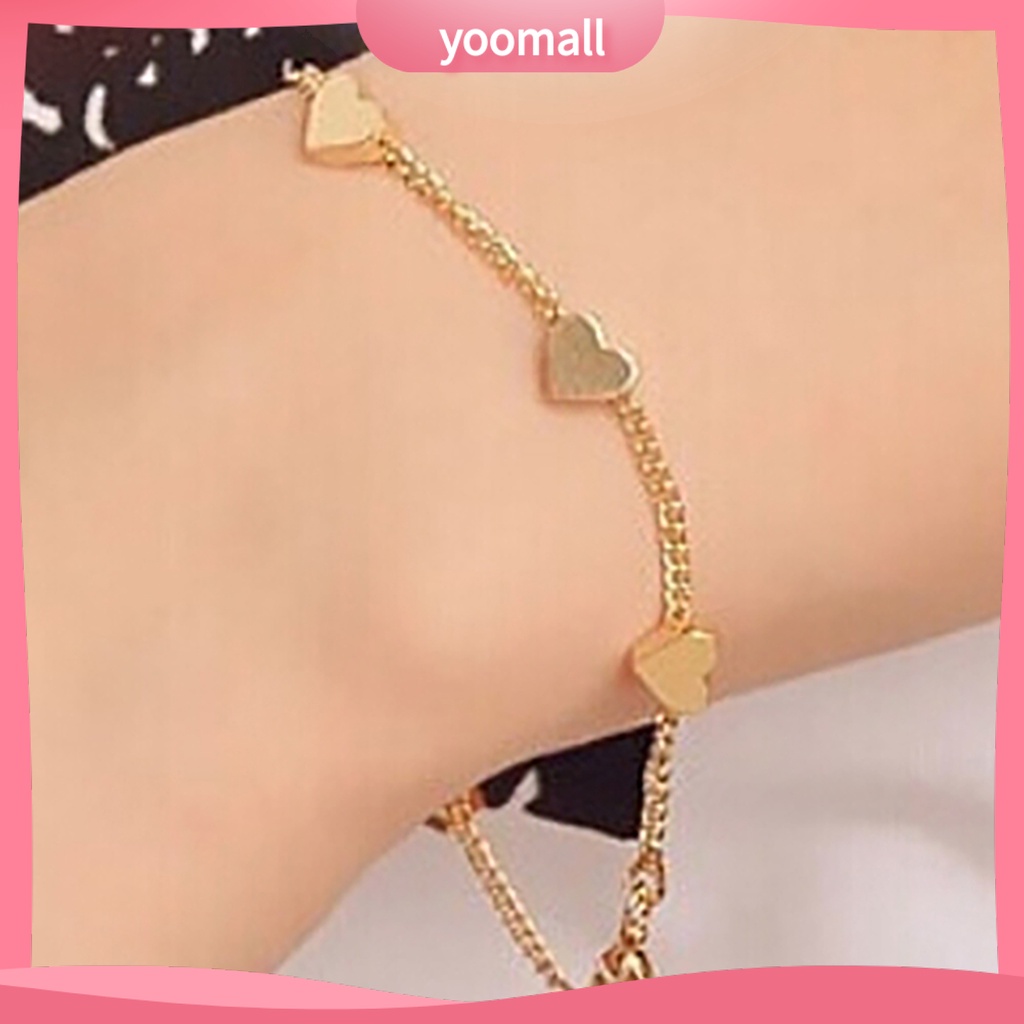 Vòng Tay Dây Xích Màu Vàng Kim Mặt Hình Trái Tim Có Thể Điều Chỉnh Kích Thước