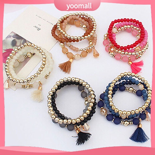 Set 4 Vòng Tay Hạt Nhựa Nhiều Lớp Thời Trang Cho Nữ