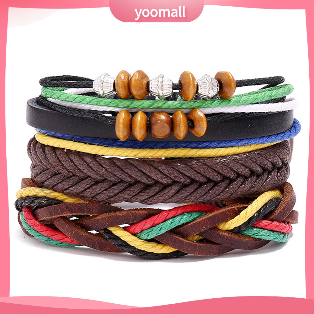 Set 3 Vòng Tay Giả Da Phong Cách Retro Thời Trang Cho Nam