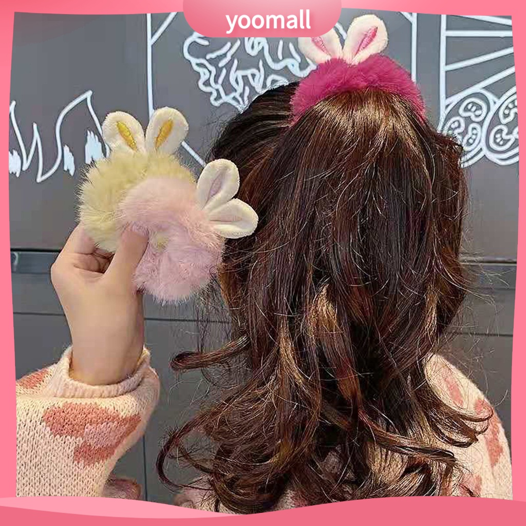 [YM] Dây Buộc Tóc Co Giãn Tốt Đính Tai Thỏ Hoạt Hình Bằng Lông Thỏ Giả Thoải Mái Độ Co Giãn Cao Trang Trí Sức Khỏe Hàng Ngày Cuộc Sống Hàng Ngày