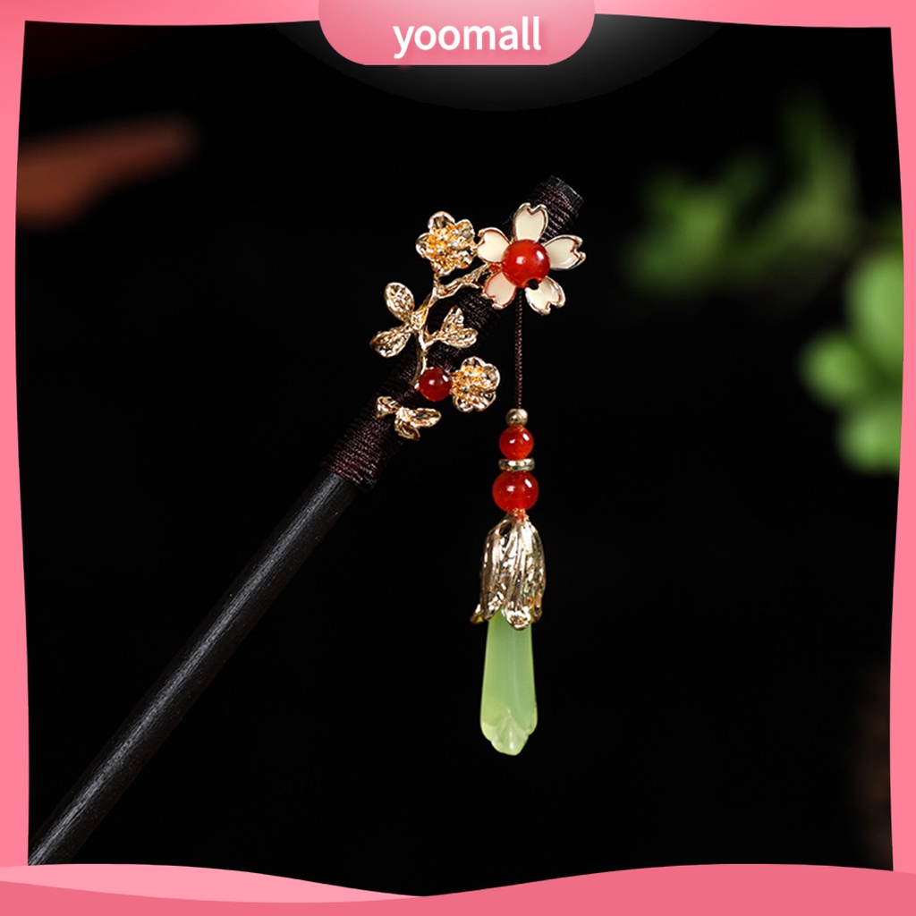 Trâm Cài Tóc Bằng Gỗ Đính Hạt Và Tua Rua Phong Cách Trung Hoa Cổ Điển Cho Nữ