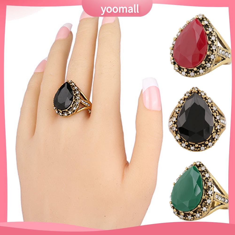 Nhẫn Đính Đá Hình Giọt Nước Phong Cách Vintage