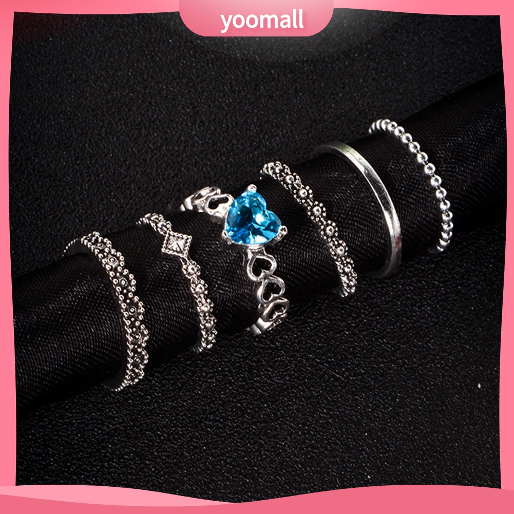 Set 6 Nhẫn Đốt Ngón Tay Nhiều Kiểu Đính Đá Phong Cách Boho