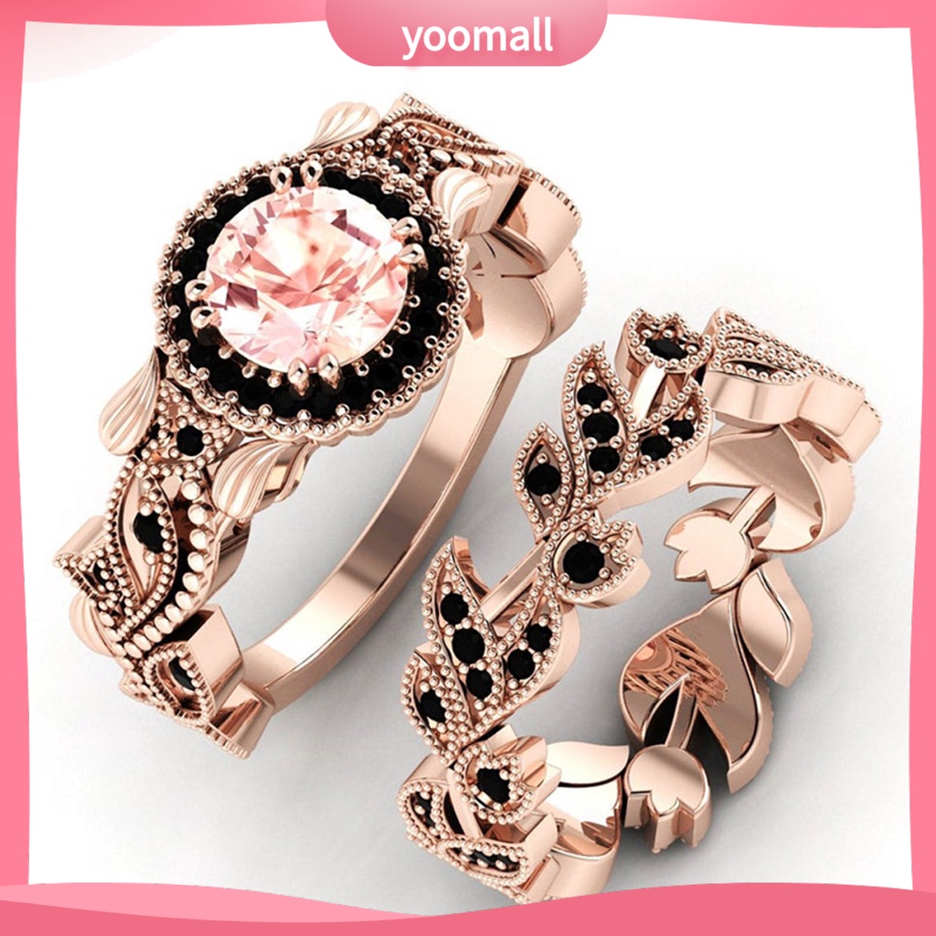 Bộ 2 Nhẫn Hình Hoa Lá Đính Đá Lấp Lánh Tinh Tế Cho Nữ