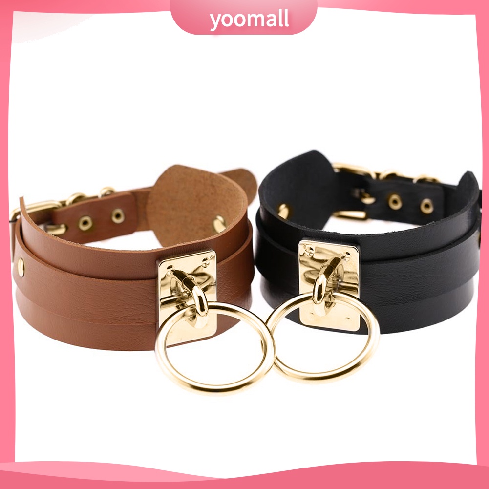 Vòng Cổ Choker Giả Da Với Mặt Nhẫn Tròn Phong Cách Punk Dành Cho Nam Và Nữ