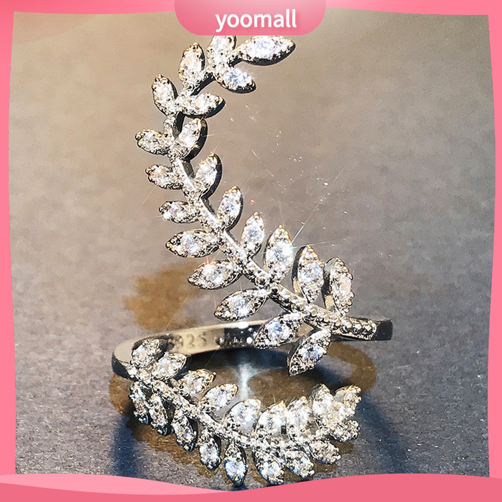 Nhẫn Cưới Dạng Mở Hình Chiếc Lá Màu Bạc Có Thể Điều Chỉnh Kích Cỡ